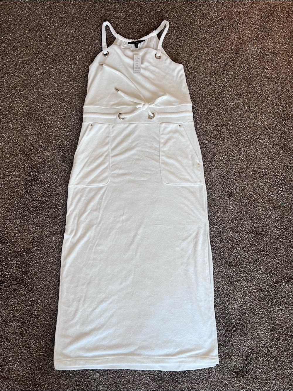 White House Black Market Cream Halter Tie-Waist Maxi Dress
